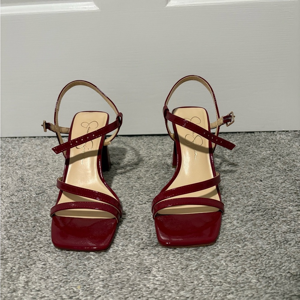 Elegant Patent Red Strappy Heels Size 7 US (Euro 37.5)